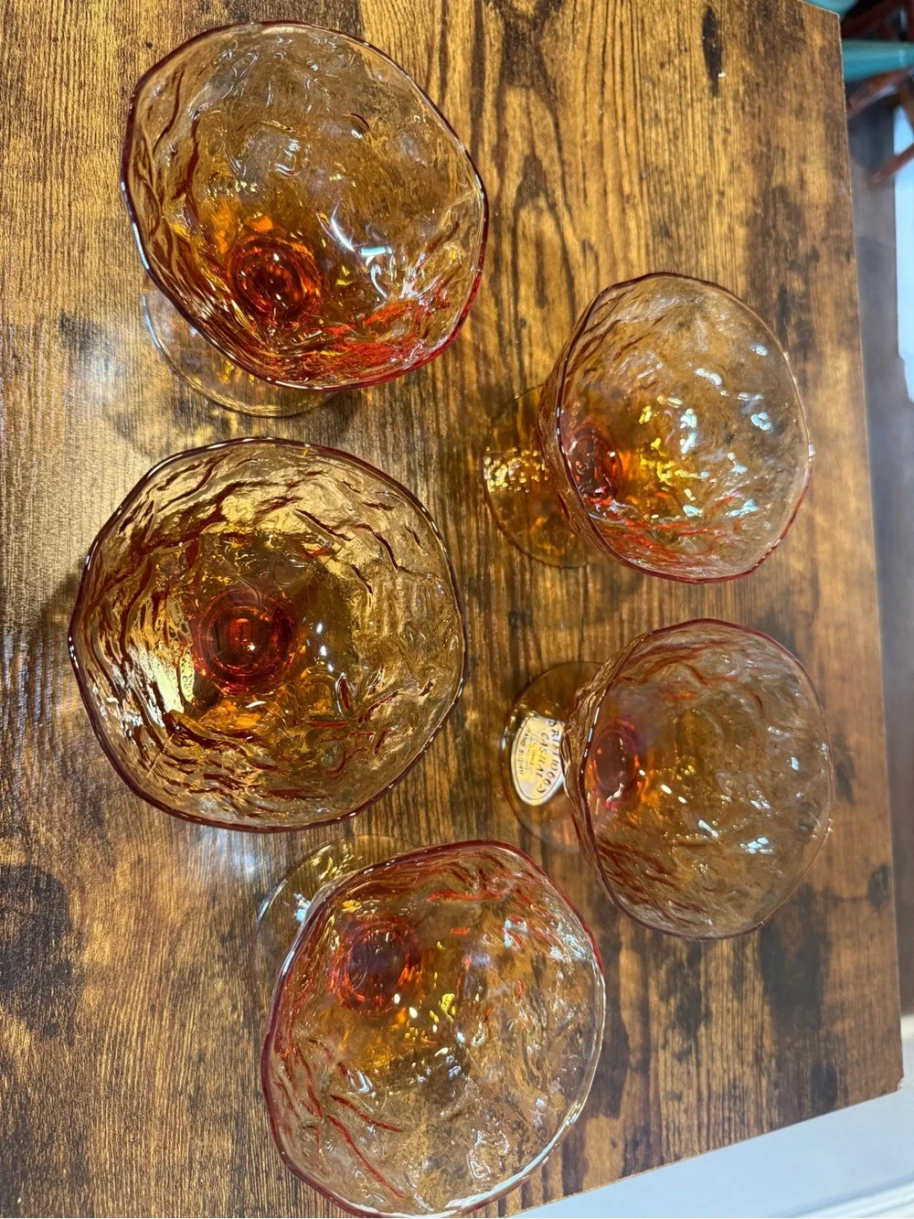 Set of 5 Seneca Driftwood Amber Sherbet Cups - TWO with Original Labels!”